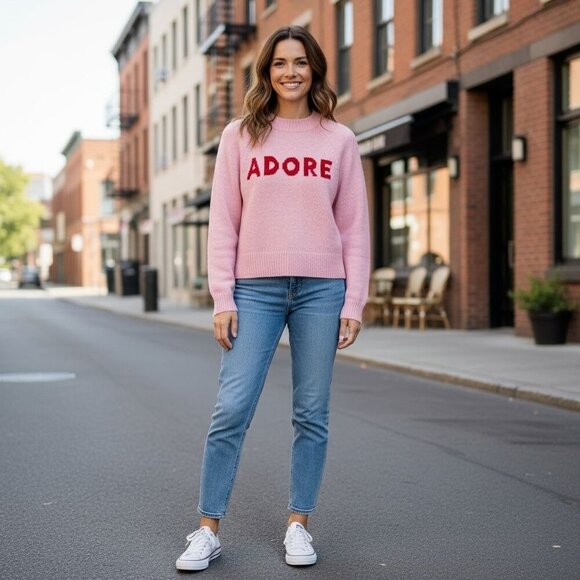 Old Navy SoSoft Pink Crewneck Sweater "Adore" Pullover Petite Small - Picture 2 of 6